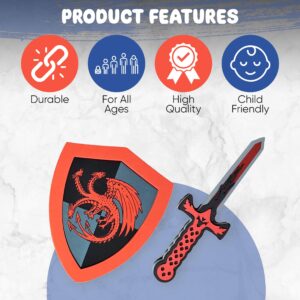 SENSORY4U Foam Sword and Shield Set Toy for Kids Imaginative Play - Pretend Toy Weapons for Role Play - Knight and Dragon Light Versus Dark