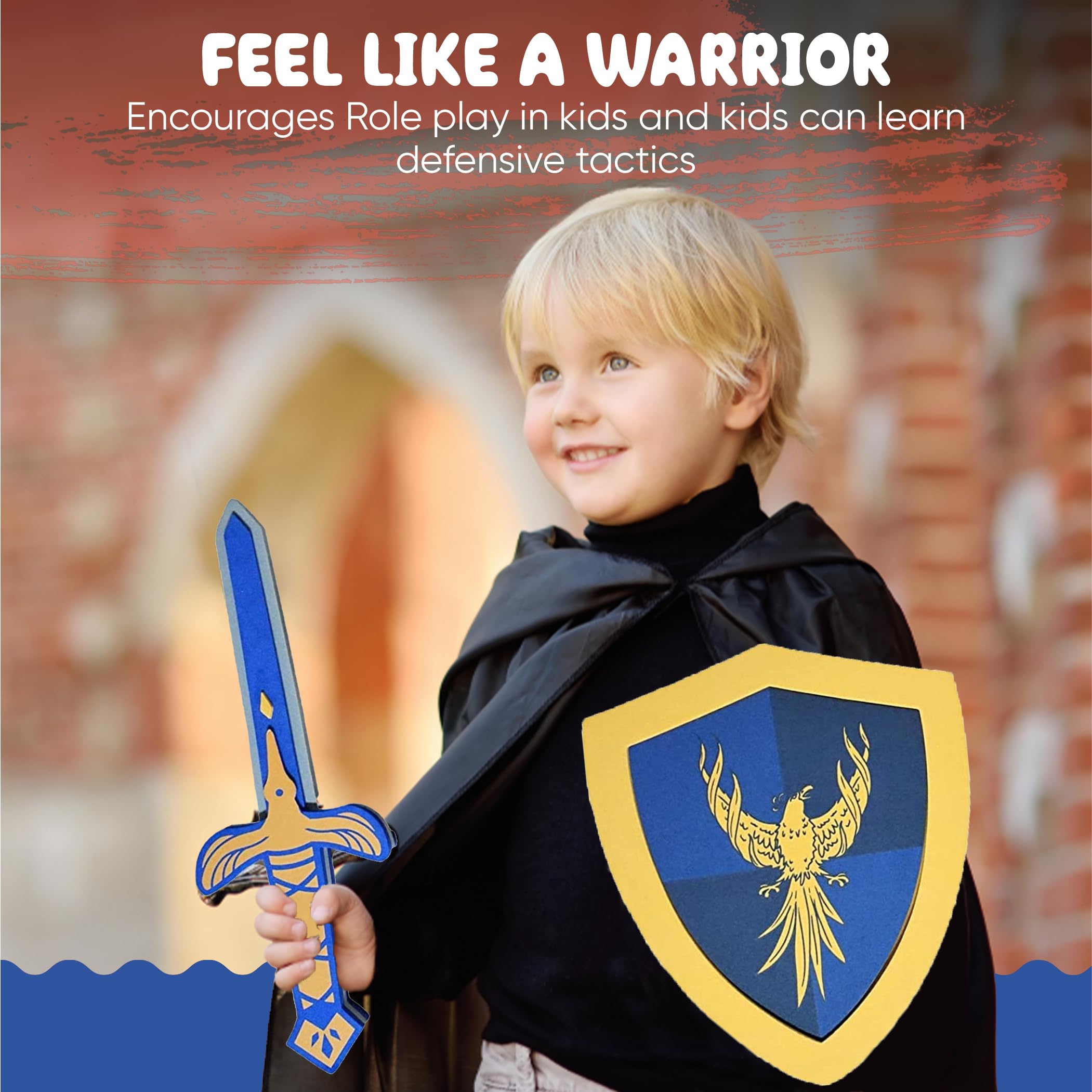 SENSORY4U Foam Sword and Shield Set Toy for Kids Imaginative Play - Pretend Toy Weapons for Role Play - Knight and Dragon Light Versus Dark