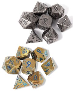 cracked iron ruins metal dice + gold metal dice with blue cracks