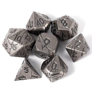 Cracked Iron Ruins Metal Dice + Gold Metal Dice with Blue Cracks