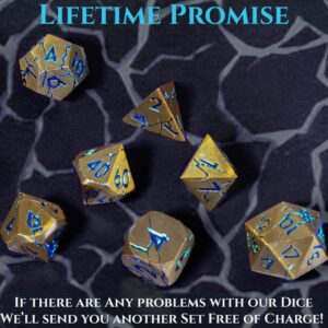 Cracked Iron Ruins Metal Dice + Gold Metal Dice with Blue Cracks