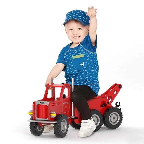 Moover Toys – Push Ride-On Wood Mac Truck- Six Rubberized Wheels - Push Balance Bike/Truck/Walker - Early Walk Development and Muscle Strength Enhancement for Children 18M+ Red