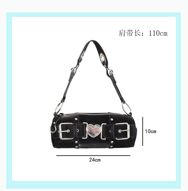 GESALOP Y2K Purse Love Vintage Shoulder Bag Women's Handbag Aesthetic Small Purse Gothic Purse Grunge Accessories (Black)