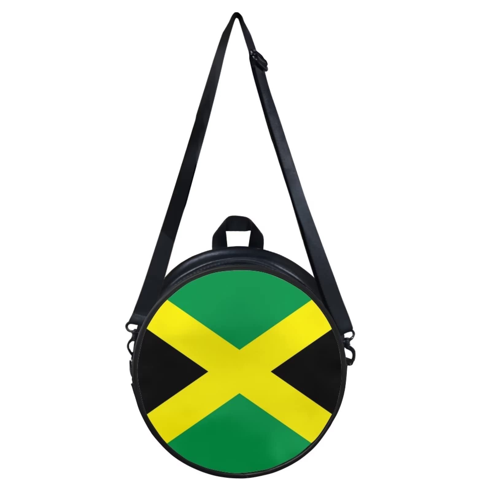 Veniyate Jamaica Flag Pattern Shoulder Handbags Round Crossbody Bag for Women Lightweight Zipper Closure & Removable Shoulder Straps Cross Body Purse