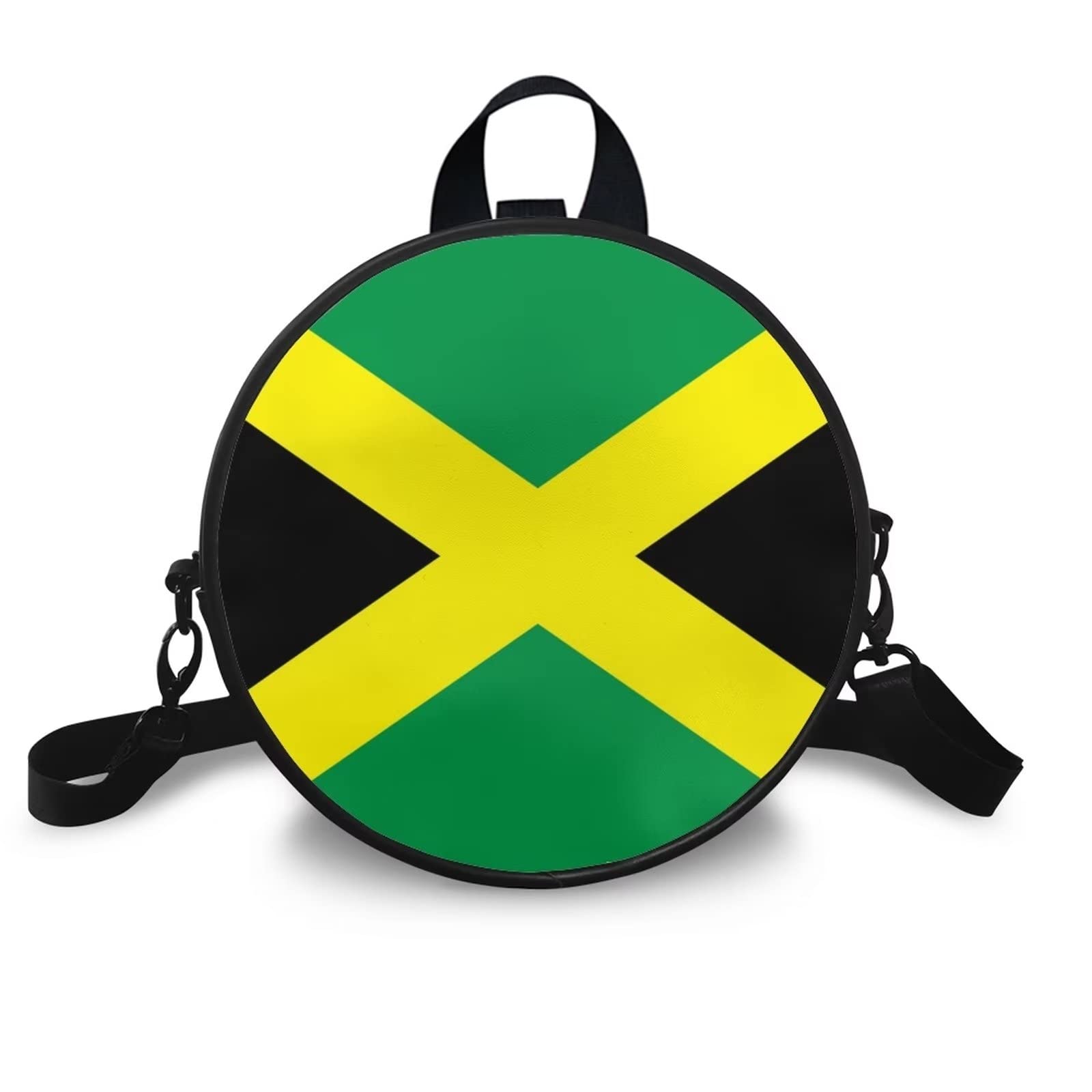 Veniyate Jamaica Flag Pattern Shoulder Handbags Round Crossbody Bag for Women Lightweight Zipper Closure & Removable Shoulder Straps Cross Body Purse