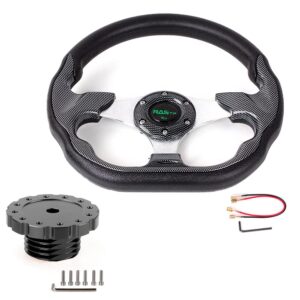 RASTP D Shape Racing Steering Wheel with Sim Racing Gaming Steering Wheel Adapter Fit for Thrustmaster T500 / T300 / TS-PC,TS-XW (Black-Black)