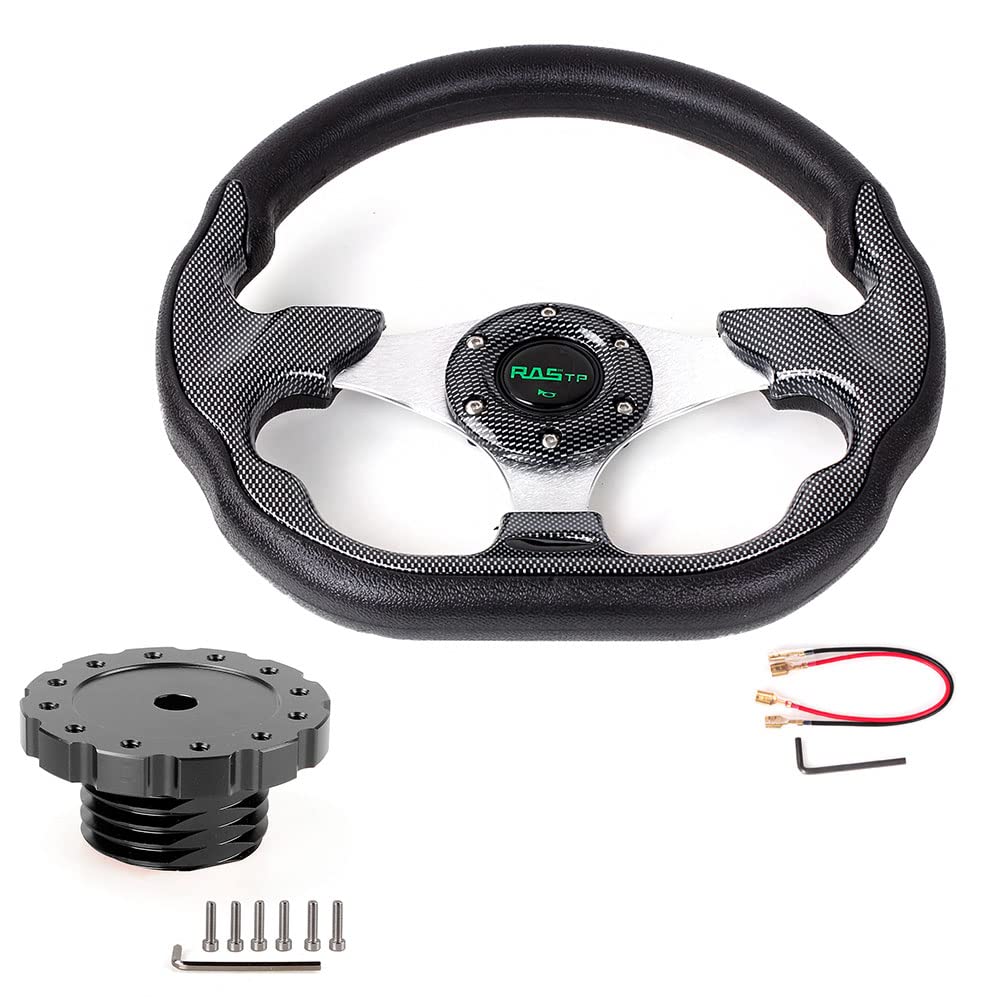 RASTP D Shape Racing Steering Wheel with Sim Racing Gaming Steering Wheel Adapter Fit for Thrustmaster T500 / T300 / TS-PC,TS-XW (Black-Black)