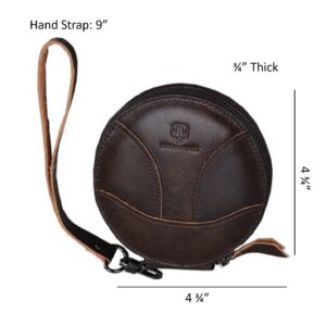 Genuine Leather Patchwork Retro Round Coin Purse Change Pouch Small Slim Clutch Wristlet RFID Blocking Wallet (Blue)