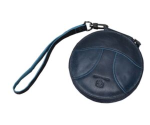 genuine leather patchwork retro round coin purse change pouch small slim clutch wristlet rfid blocking wallet (blue)