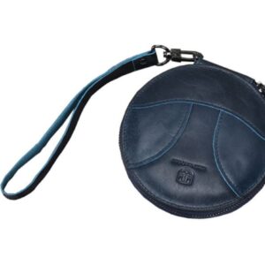 Genuine Leather Patchwork Retro Round Coin Purse Change Pouch Small Slim Clutch Wristlet RFID Blocking Wallet (Blue)