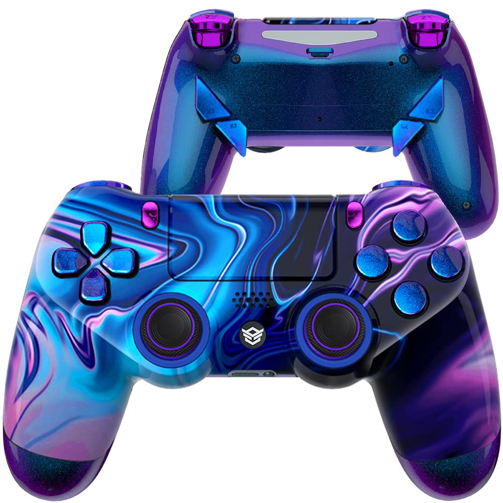 HEXGAMING NEW EDGE Wireless Controller Compatible with ps4-4 Back Buttons, Hair Triggers, Interchangeable Thumbsticks - Chaos Illusion