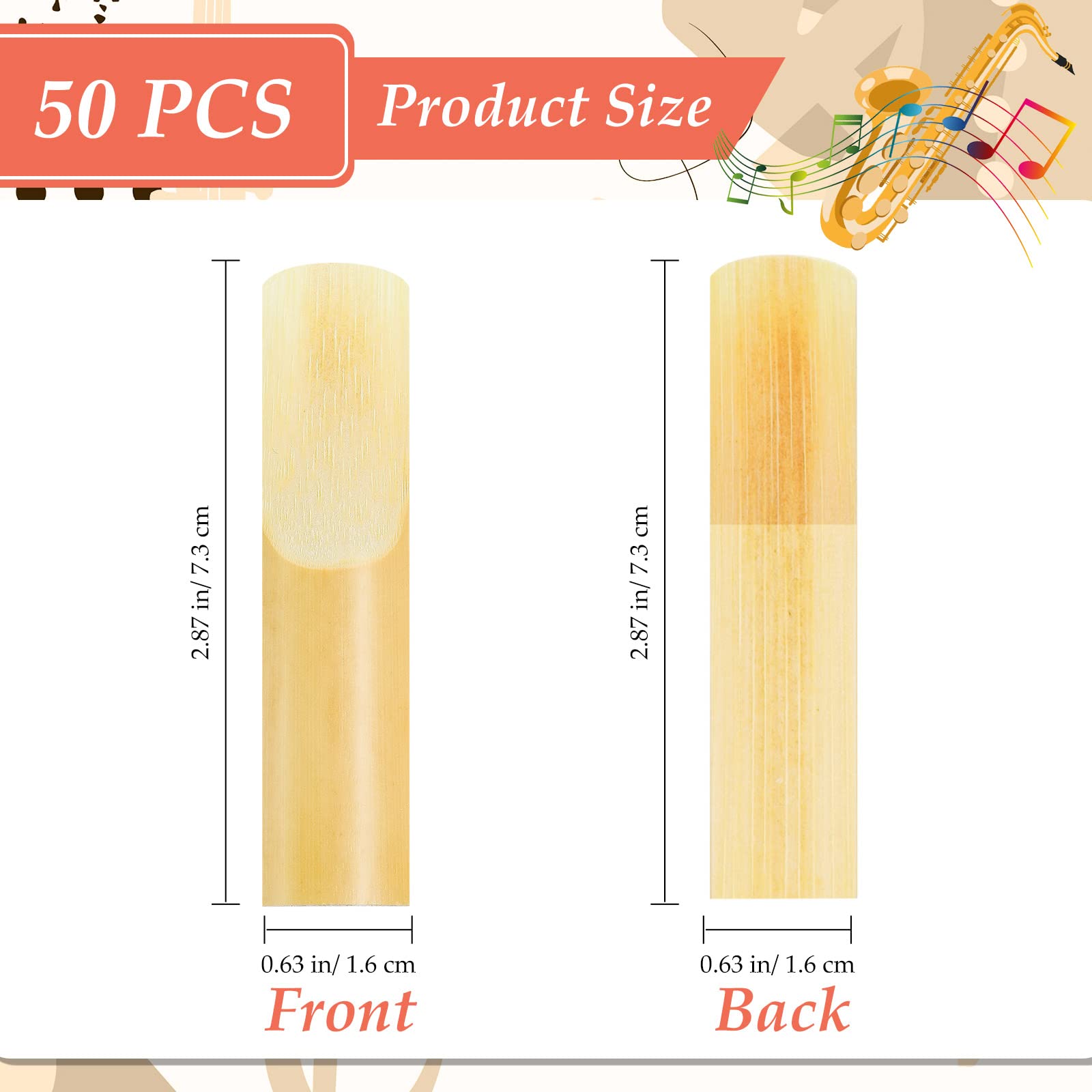 50 Pcs Alto Saxophone Reeds Sax Reeds Size 2.5, Strength 2 1/2 Clarinet Bamboo Reeds with Protective Cover for Soprano Alto Woodwind Musical Instrument Accessories Beginners Educators Students