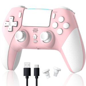 terios wireless controller for ps4/pro/slim, control for ps4 built-in speakers-6 axis motion sensor-programming-auto turbo function (pink white)