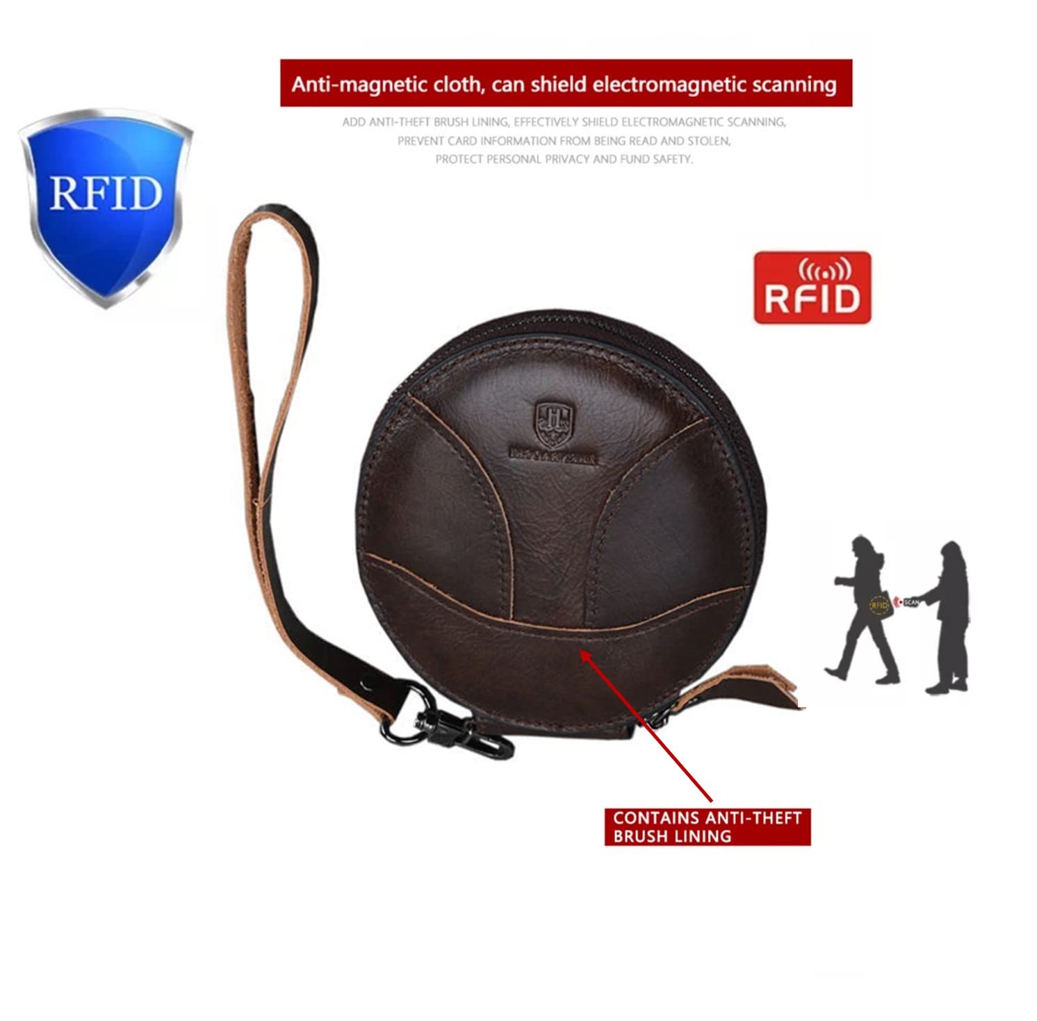 Genuine Leather Patchwork Retro Round Coin Purse Change Pouch Small Slim Clutch Wristlet RFID Blocking Wallet (Blue)