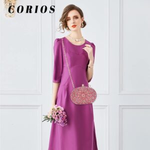 CORIOS Rhinestone Evening Bag for Women Sparkly Sequin Purse Bridal Wedding Handbag Glitter Shoulder Bag Crystal Clutch Bag Elegant Crossbody Bag for Wedding Banquet Cocktail Prom Party Rose