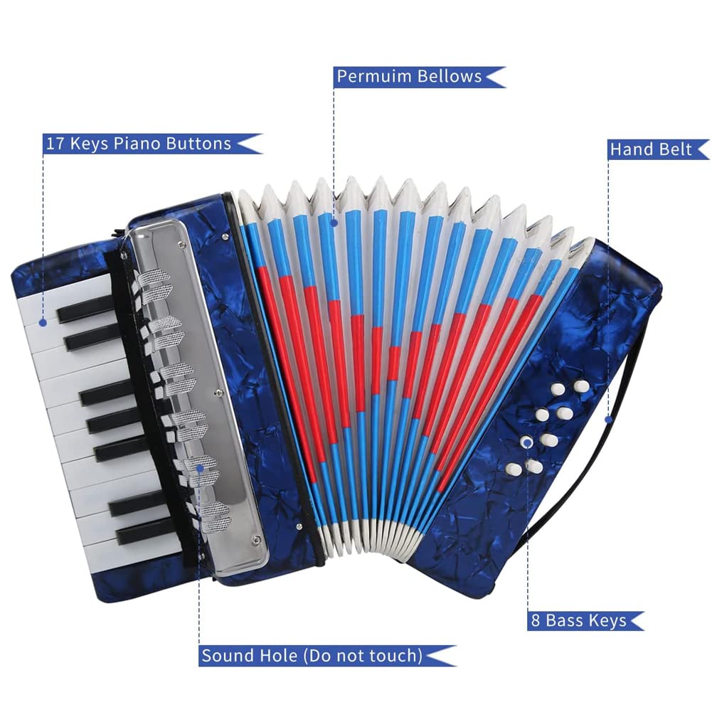 17 Key Kids Accordion, Piano Accordion Musical Instrument Beginners Educational Musical Instrument, Soft Sound, Portable and Easy to Learn