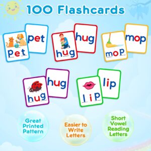 KMUYSL Short Vowel Spelling Flashcards, CVC Sight Words Handwriting Cards, Learn to Write Phonics Flash Cards, Fine Motor Montessori Educational Toy Gift for Kids 3 4 5 Years Old, 104 Pieces