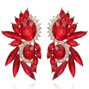 canboer vintage red rhinestone statement earrings retro fancy crystal cluster drop dangle earrings for women prom