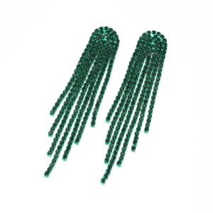 brilove rhinestone earrings dangling for women bridesmaid wedding fashion long chandelier dangling sparkle crystal tassel dangle drop earring emerald color green-tone