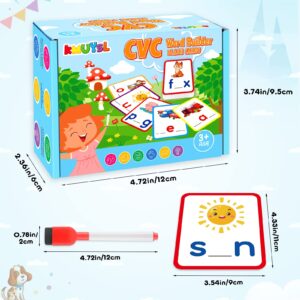 KMUYSL Short Vowel Spelling Flashcards, CVC Sight Words Handwriting Cards, Learn to Write Phonics Flash Cards, Fine Motor Montessori Educational Toy Gift for Kids 3 4 5 Years Old, 104 Pieces