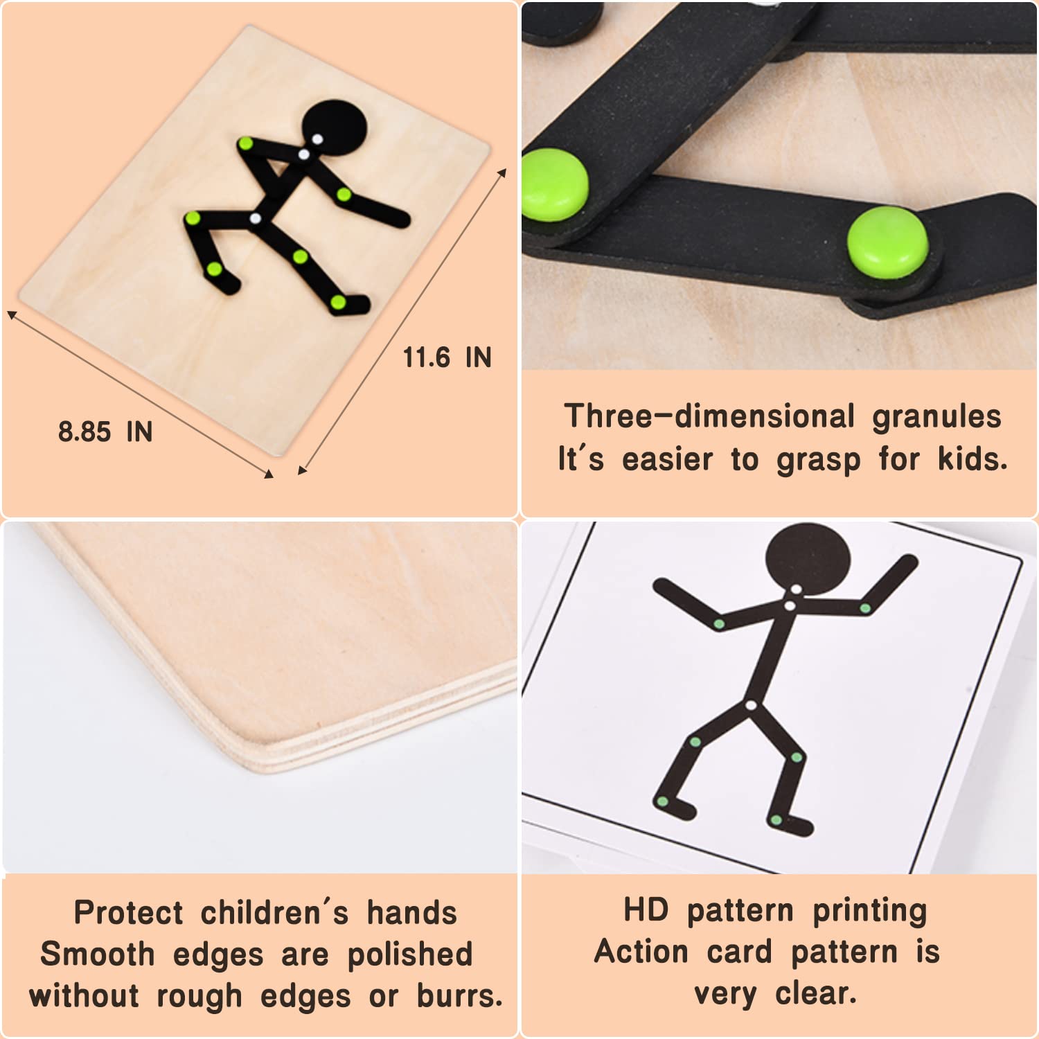 ZRCCOX Montessori Human Body Matching Puzzle Toy for Toddlers 1-3, Wooden Sports Figures Toys with Movable Joints and 24 Body Actions Cards, Toddlers Education Toys, Wood Craft Kits for Kids