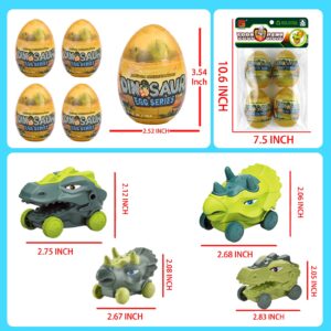 Kijamilee 4PCS Jumbo Easter Eggs with Dinosaur Pull Back Cars, Easter Eggs with Toys Inside, Large Plastic Filled Easter Eggs for Kids Easter Egg Hunt, Easter Basket Stuffers for Toddler Boys Girls