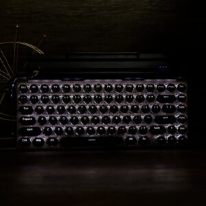 RAZEAK Typewriter Keyboard, Retro Typewriter Keyboard Wireless Key Legends Backlit Bluetooth 5.0 Connection Hotswap Mechanical Keyboard for iPad/Tablet/Mac/PC Woodgrain