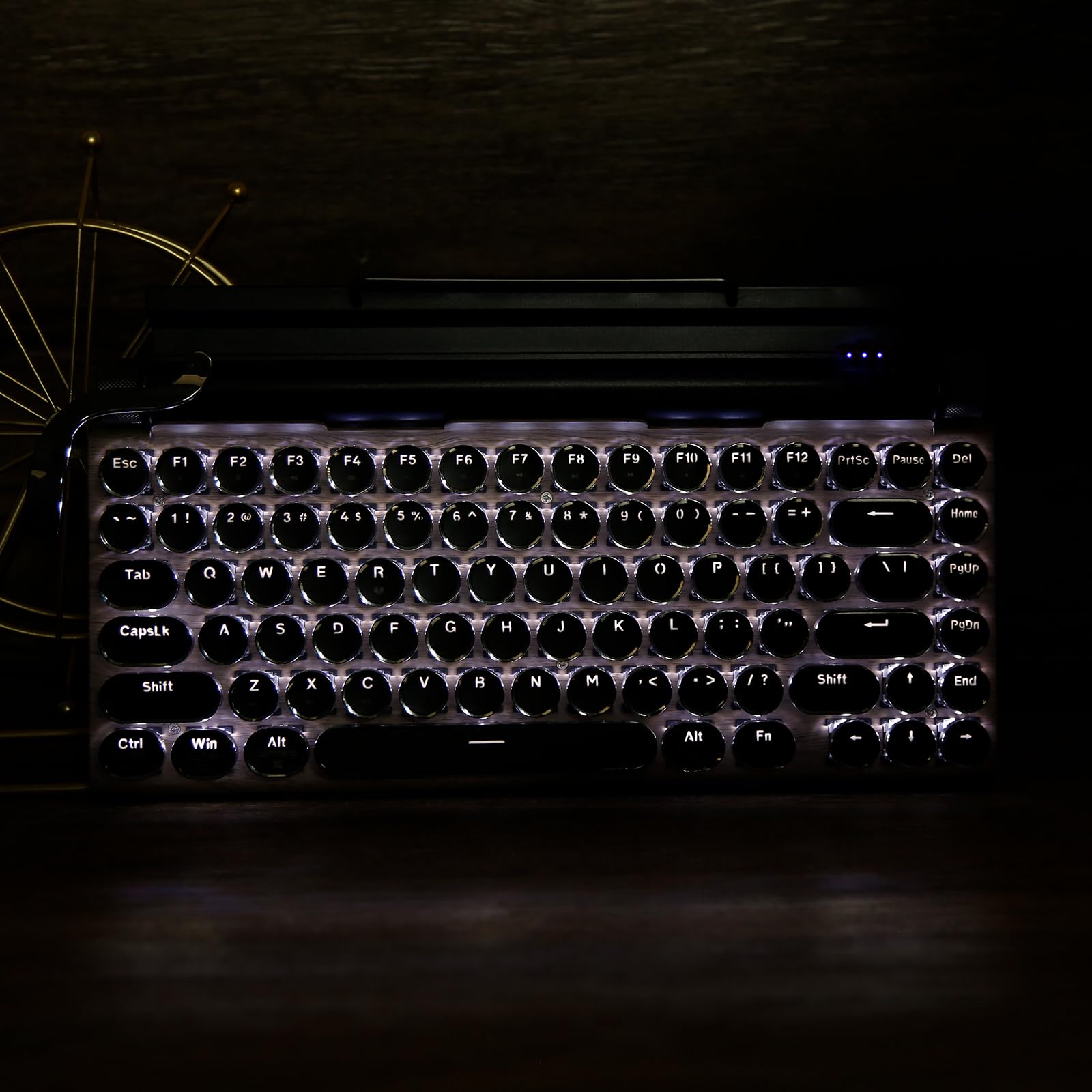 RAZEAK Typewriter Keyboard, Retro Typewriter Keyboard Wireless Key Legends Backlit Bluetooth 5.0 Connection Hotswap Mechanical Keyboard for iPad/Tablet/Mac/PC Woodgrain