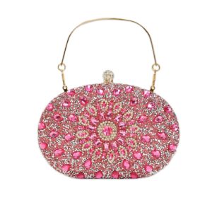 CORIOS Rhinestone Evening Bag for Women Sparkly Sequin Purse Bridal Wedding Handbag Glitter Shoulder Bag Crystal Clutch Bag Elegant Crossbody Bag for Wedding Banquet Cocktail Prom Party Rose