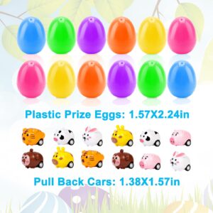 Kijamilee 12PCS Easter Eggs Filled with Pull Back Car Toys, Easter Basket Stuffer for Toddler Boy Girl, Plastic Easter Eggs Filler Easter Gift for Kids, Goodie Bag Fillers, Easter Egg Hunt Party Favor