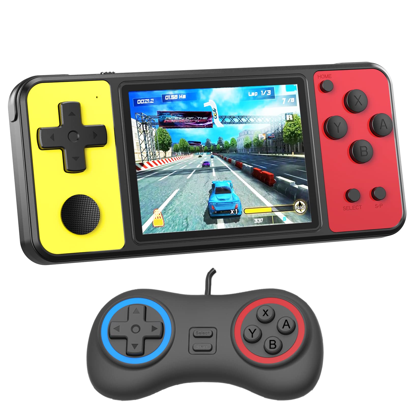 Great Boy Handheld Game Console for Kids Aldults Preloaded 270 Classic Retro Games with 3.0'' Color Display and Gamepad Rechargeable Arcade Gaming Player (Black Yellow)