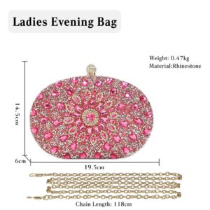 CORIOS Rhinestone Evening Bag for Women Sparkly Sequin Purse Bridal Wedding Handbag Glitter Shoulder Bag Crystal Clutch Bag Elegant Crossbody Bag for Wedding Banquet Cocktail Prom Party Rose