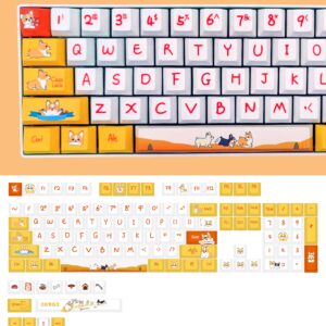 Corgi Dog Keycaps for Cherry MX Switches Cute Pets Mechanical Gaming Keyboard, PBT Key Caps Set（English Version）