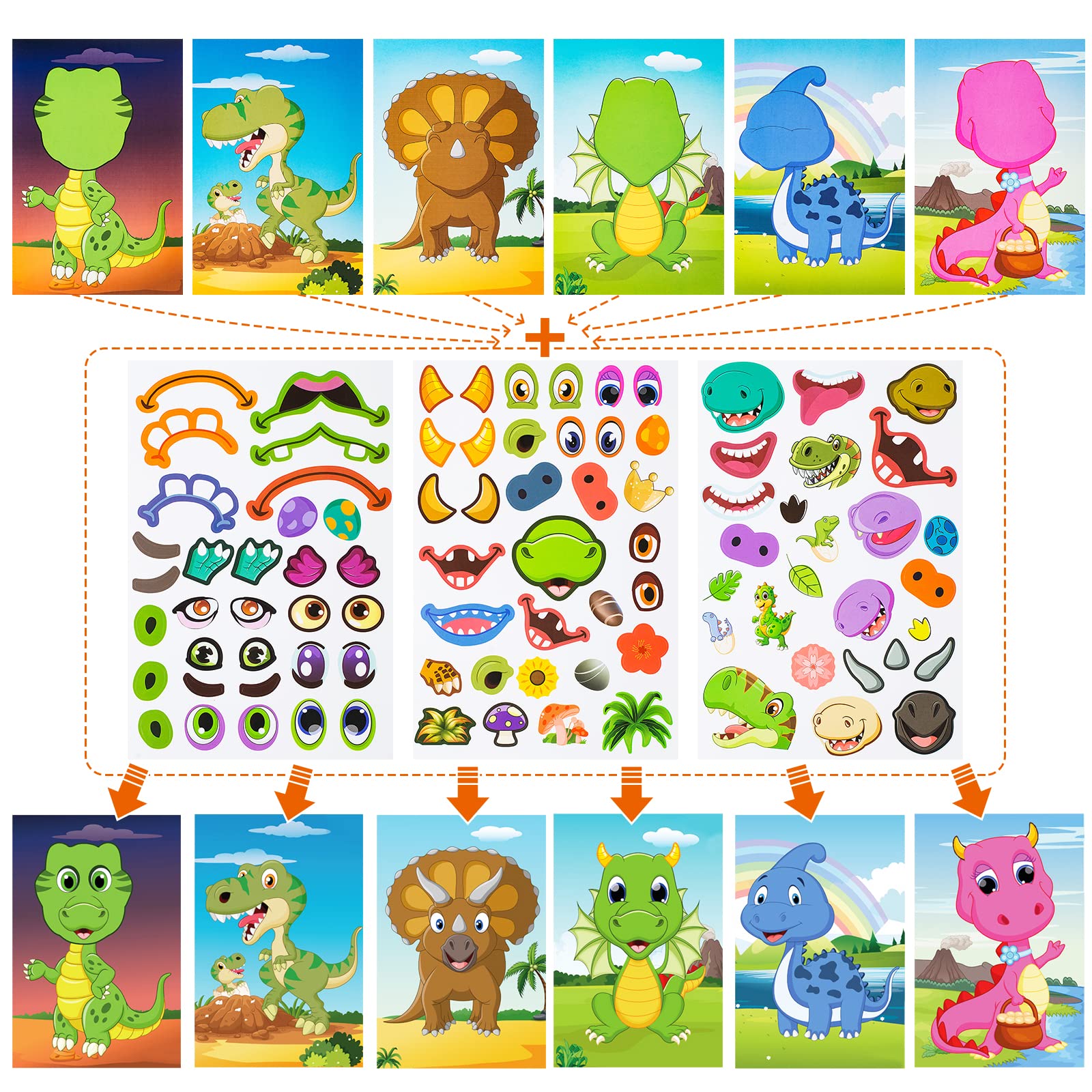 Make a Face Sticker for Kids 42 Sheets Make Your Own Animal Face Stickers 12 Animals and 6 Dinosaur Sticker Pads Set Gift of Festival Party Favor Supplies Art Craft Boys Girls School Reward