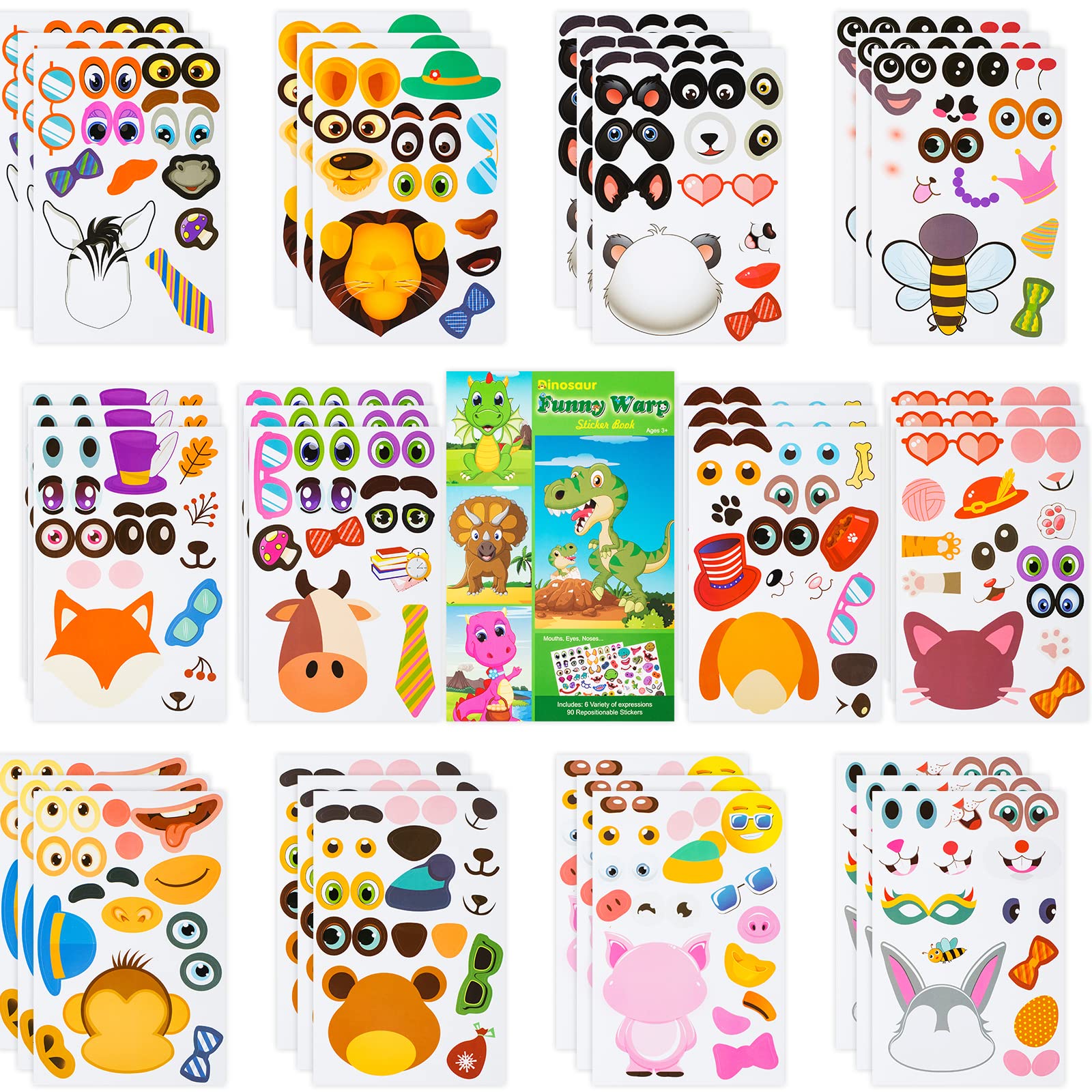 Make a Face Sticker for Kids 42 Sheets Make Your Own Animal Face Stickers 12 Animals and 6 Dinosaur Sticker Pads Set Gift of Festival Party Favor Supplies Art Craft Boys Girls School Reward