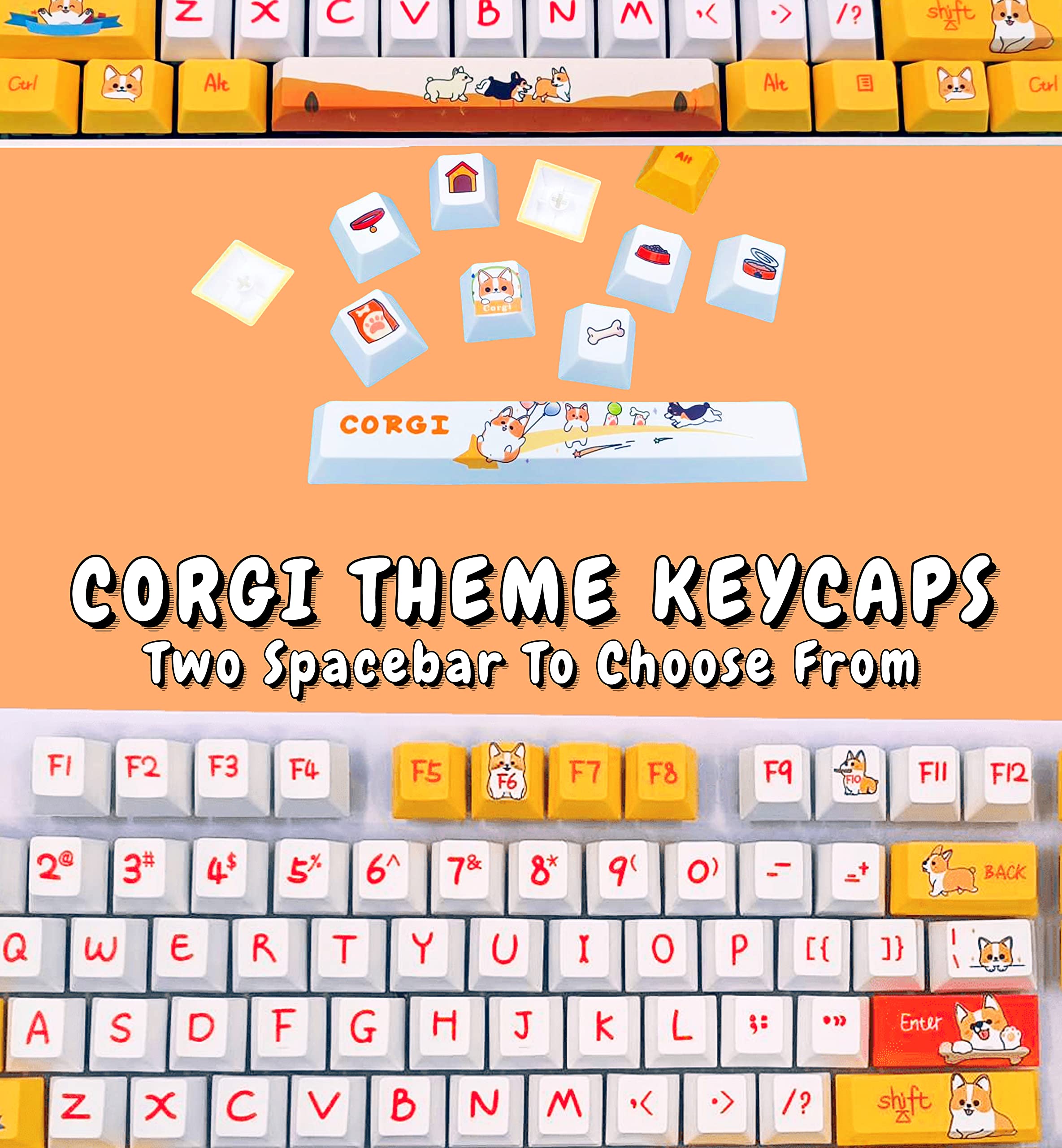 Corgi Dog Keycaps for Cherry MX Switches Cute Pets Mechanical Gaming Keyboard, PBT Key Caps Set（English Version）