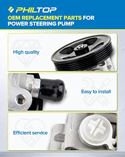 PHILTOP Power Steering Pump 21-167 OE Replacement For SX4 2007 2008 2009 2.0L L4 with Pulley, 4911080J00 Power Assist Pump, Automotive Replacement Power Steering Pumps