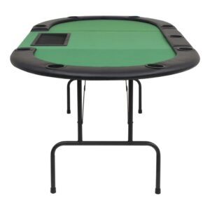 KTHLBRH 9-Player Folding Poker Table 3 Fold Oval with Chip Cup Holder Card Game Table Steel Base Casino Green