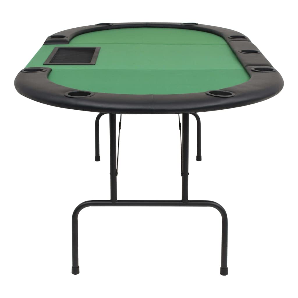 KTHLBRH 9-Player Folding Poker Table 3 Fold Oval with Chip Cup Holder Card Game Table Steel Base Casino Green