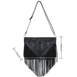 WIGUYUN Tassels Hippie Cross-body Purse Rivets Fringed Shoulder Handbag Casual Hobo Bags for Women,Black