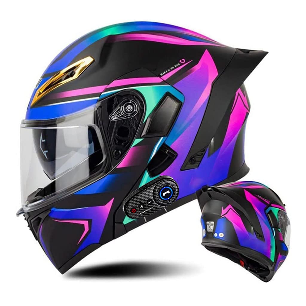 Motorcycle Bluetooth Full Face Helmet Flip up Modular Offroad Motorcycle Helmet DOT Approved Dual Anti-Fog Visors Dirt Bike ATV Helmet Built-in Mp3 Integrated for Adults Men Women -A-XX-Large