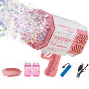 bubble gun bubble machine gun 69 holes automatic bubbles machine for kids adults outdoor toys gift for birthday wedding party bubble blaster for indoor bubble blower toddlers - pink bubble makers