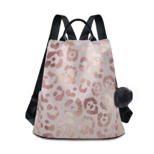 women's fashion backpack purses handbags leopard print cheetah rose gold shoulder bag travel bag