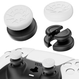 playrealm no falling off thumbstick extender & silicone grip cover 2 sets for ps5 & ps4 controller (turbo white)