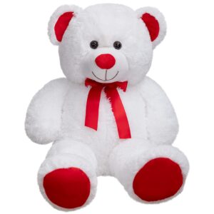 wenmotdy huge teddy bear stuffed animal giant teddy bear plush with red ribbon bow valentine's day plush toy gift for girlfriend and kids 36 inch white