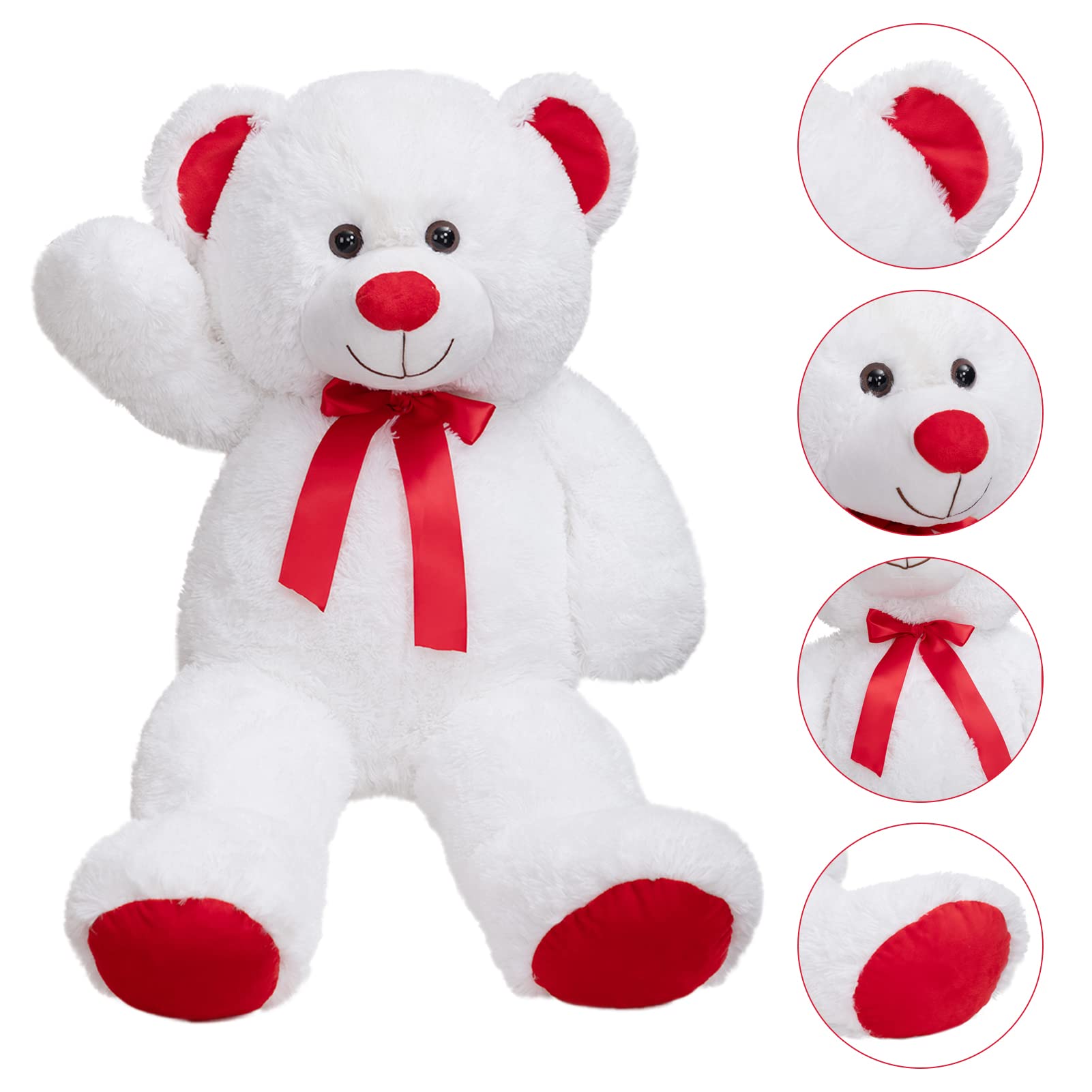 WENMOTDY Huge Teddy Bear Stuffed Animal Giant Teddy Bear Plush with Red Ribbon Bow Valentine's Day Plush Toy Gift for Girlfriend and Kids 36 inch White