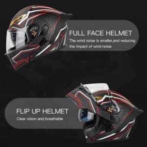 Motorcycle Bluetooth Full Face Helmet Flip up Modular Offroad Motorcycle Helmet DOT Approved Dual Anti-Fog Visors Dirt Bike ATV Helmet Built-in Mp3 Integrated for Adults Men Women -A-XX-Large