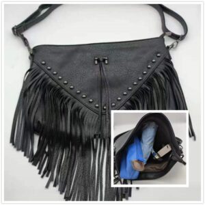 WIGUYUN Tassels Hippie Cross-body Purse Rivets Fringed Shoulder Handbag Casual Hobo Bags for Women,Black