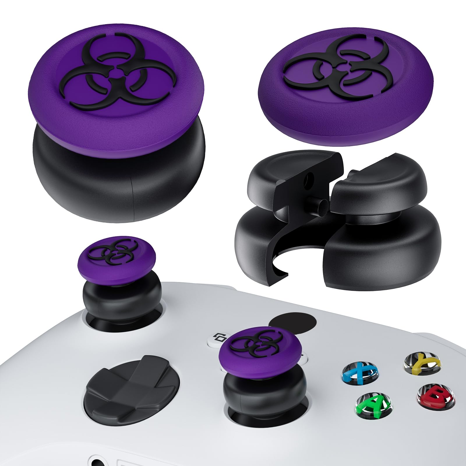 PlayRealm NO Falling Off Thumbstick Extender & Silicone Grip Cover 2 Sets for Xbox Series X/S & Xbox One S/X Controller(BH Purple)