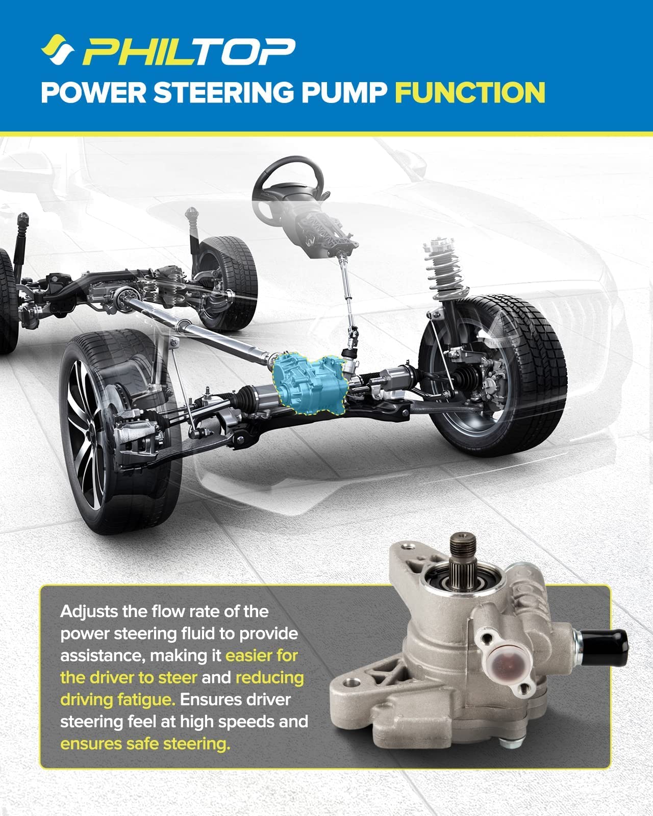 PHILTOP 21-5919 Power Steering Pump Fit For 1998-2002 Accord 2.3L Power Steering Pump